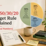 50 30 20 budget rule explained with real numbers showing how income is divided into needs, wants, and savings