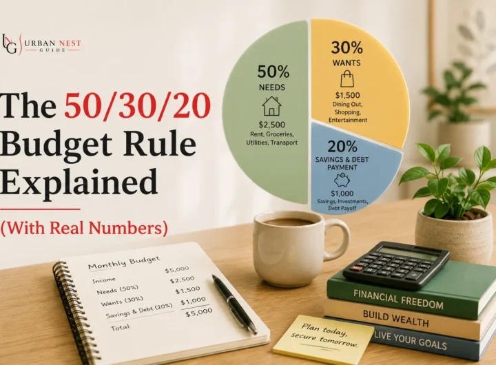 50 30 20 budget rule explained with real numbers showing how income is divided into needs, wants, and savings