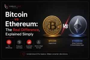 Bitcoin vs Ethereum comparison chart showing the key differences in purpose, supply, consensus mechanism and real world use cases.