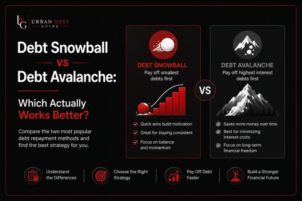 Debt Snowball vs Debt Avalanche comparison showing which debt payoff method works better for reducing debt faster and saving interest