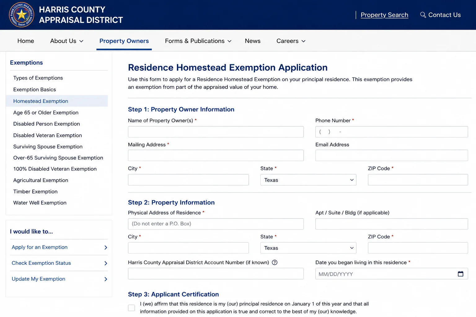 Harris County Homestead Exemption Form