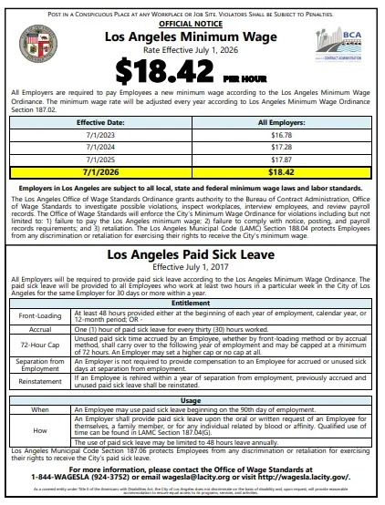 Official City of Los Angeles Office of Wage Standards minimum wage page